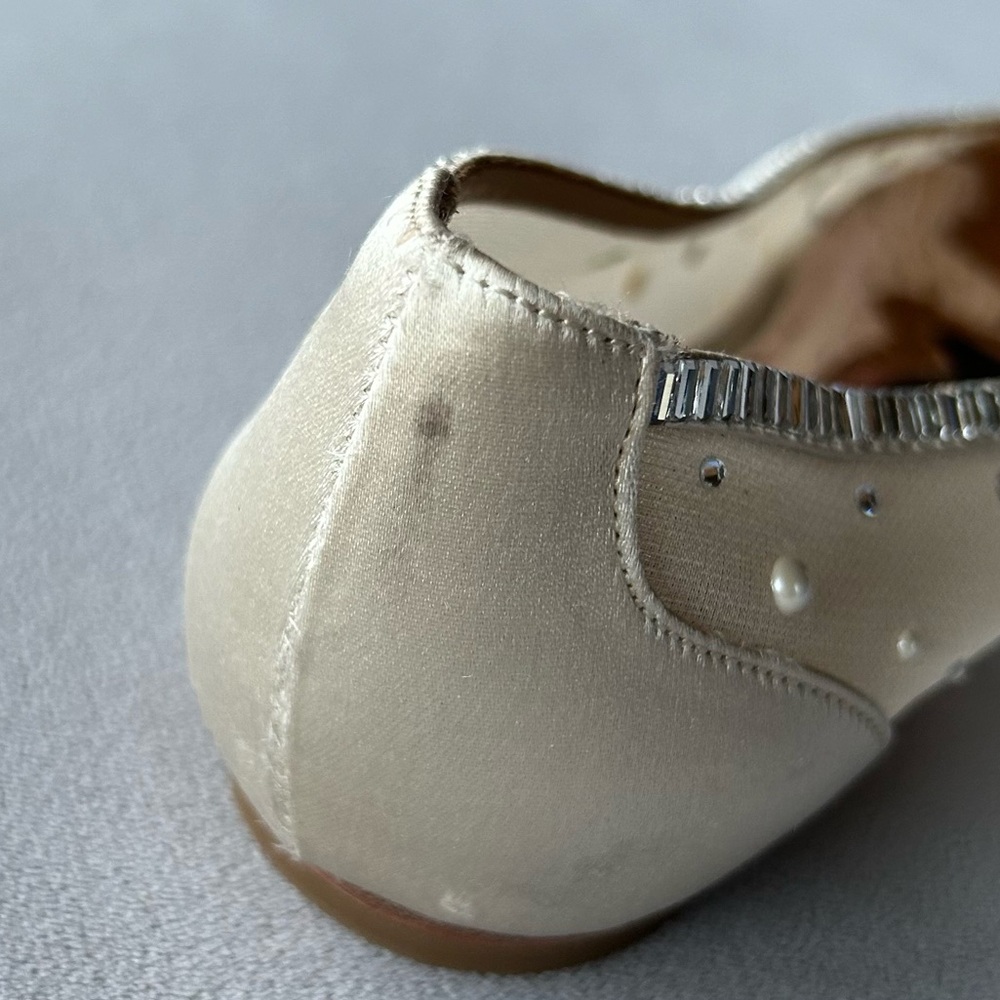 Badgley Mischka ~ Babette ~ Bejeweled Mesh Flat ~ Ivory Satin ~ Womens Size 8 - Picture 12 of 17